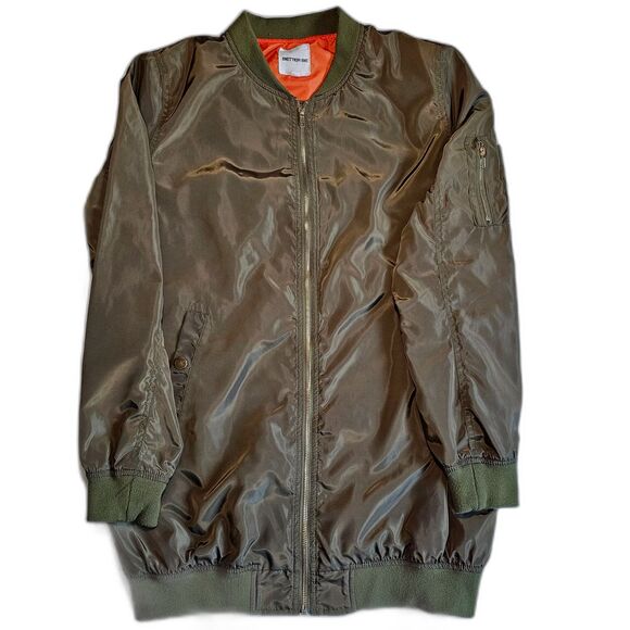 Better Be Shiny Bomber Jacket in Olive Green Zip up w Pockets sz M - Picture 1 of 7